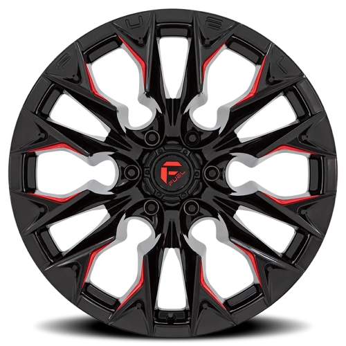 Fuel Flame 6 D823 22x12 -44 6x139.7mm 106.1mm Gloss Black Milled Candy Red
