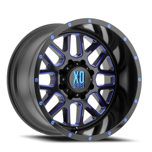 XD Series Grenade XD820 SB-BL 20x9 +0 6x139.7mm 106.1mm Satin Black Milled-Blue Tinted-Clear Coat