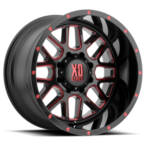 XD Series Grenade XD820 SB-RD 20x9 +18 6x135mm 87.1mm Satin Black Milled-Red Tinted-Clear Coat