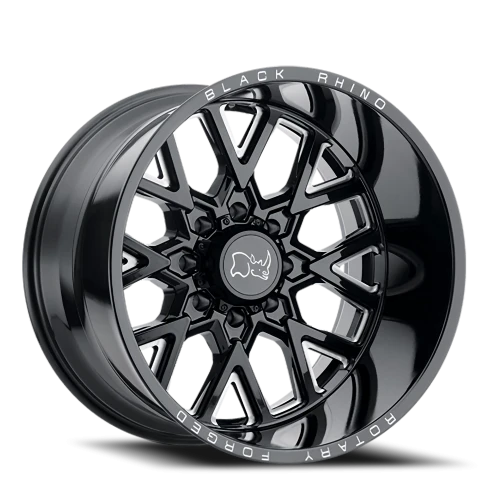 Black Rhino Grimlock 20x11.5 -44 5x127mm 71.6mm Gloss Black Milled Spokes