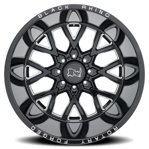 Black Rhino Grimlock 20x11.5 -44 5x127mm 71.6mm Gloss Black Milled Spokes