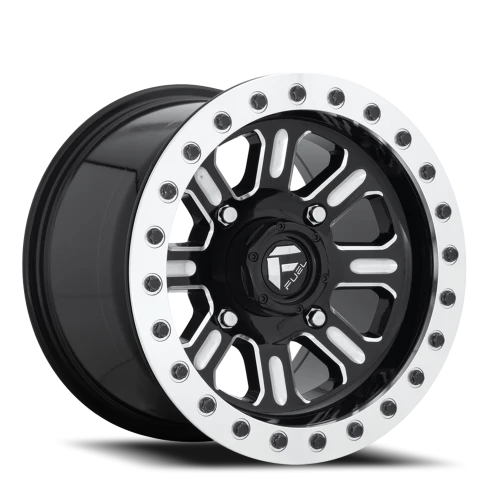 Fuel Hardline UTV D910 15x10 +25 4x136mm 110.2mm Gloss Black Milled-Beadlock