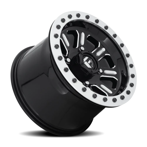 Fuel Hardline UTV D910 15x7 +38 4x136mm 110.2mm Gloss Black Milled-Beadlock