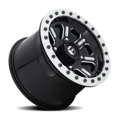 Fuel Hardline UTV D910 15x7 +38 4x136mm 110.2mm Gloss Black Milled-Beadlock