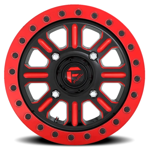Fuel Hardline UTV D911 15x10 +25 4x136mm 110.2mm Gloss Red Milled-Beadlock