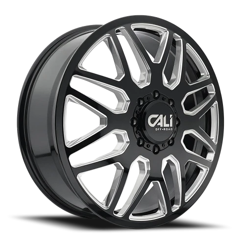 Cali Offroad Invader Dually 9115D GB-M 24x8.25 +115 8x210mm 154.2mm Gloss Black Milled Spokes