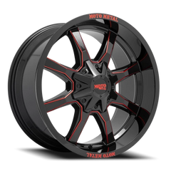 Moto Metal MO970 GB-MR 20x10 -18 5x139.7mm 110.1mm Gloss Black Milled-Red Accents