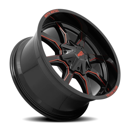 Moto Metal MO970 GB-MR 20x9 +0 8x170mm 125.1mm Gloss Black Milled-Red Accents
