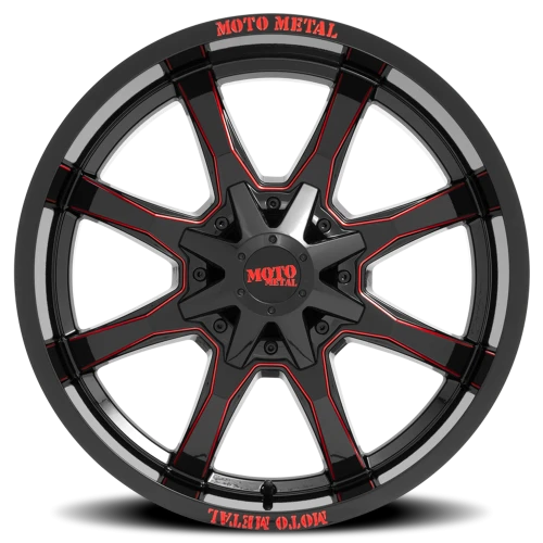 Moto Metal MO970 GB-MR 20x10 -18 8x165.1mm 125.1mm Gloss Black Milled-Red Accents