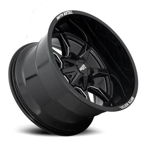 Moto Metal MO970 GB-M 17x8 +0 6x135mm 106.1mm Gloss Black Milled Spokes-Moto Metal on Lip