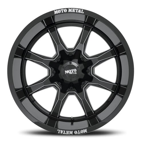 Moto Metal MO970 GB-M 17x9 -12 5x127mm 78.1mm Gloss Black Milled Spokes-Moto Metal on Lip