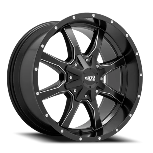 Moto Metal MO970 SGB-M 18x10 -24 5x150mm 110.1mm Semi Gloss Black Milled Spoke-Milled Rivets