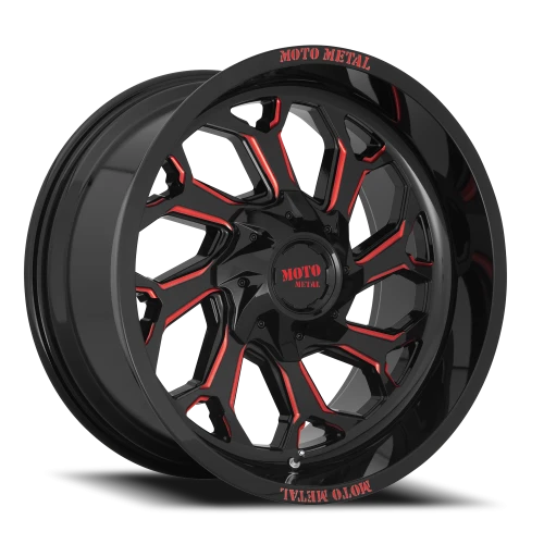 Moto Metal MO999 GB-MR 20x10 -18 5x139.7mm 110.1mm Gloss Black Milled-Red Tint