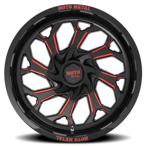 Moto Metal MO999 GB-MR 20x10 -18 5x139.7mm 110.1mm Gloss Black Milled-Red Tint