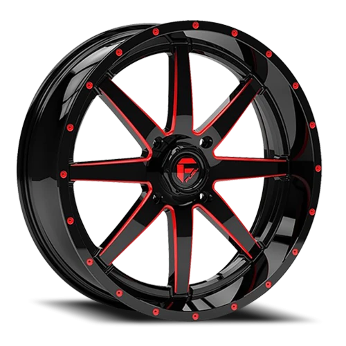 Fuel Maverick UTV D650 20x7 +13 4x156mm 132mm Gloss Black Milled-Red Tint