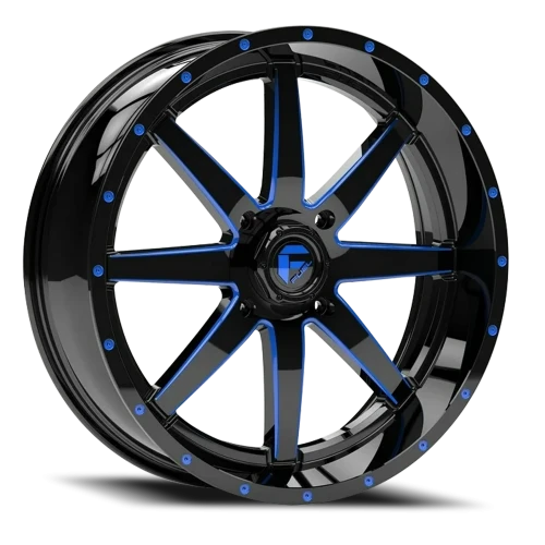 Fuel Maverick UTV D651 22x7 +13 4x137mm 110.1mm Gloss Black Milled-Blue Tint