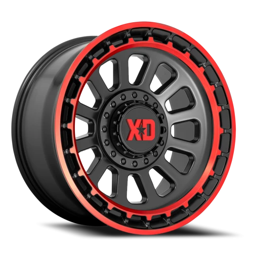 XD Series Omega XD856 SB-RT 17x9 -12 6x135mm 106.1mm Satin Black Machined Lip-Red Tint