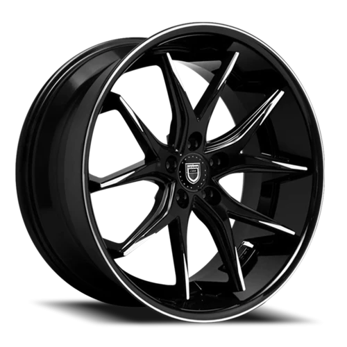 Lexani Wheels R-Twelve R12 MBS 20x10 +40 5x108mm 74.1mm Gloss Black Machined Spoke Tips-Stainless Steel Chrome Lip