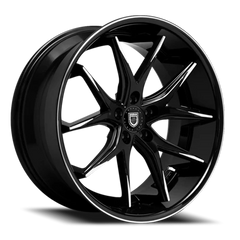 Lexani Wheels R-Twelve R12 MBS 20x10 +20 5x115mm 74.1mm Gloss Black Machined Spoke Tips-Stainless Steel Chrome Lip