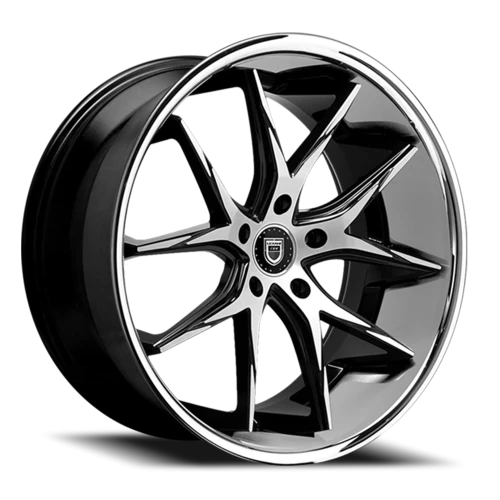 Lexani Wheels R-Twelve R12 SS 20x8.5 +35 5x114.3mm 74.1mm Gloss Black Machined Face-Stainless Steel Chrome Lip
