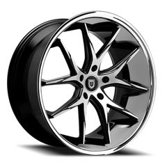 Lexani Wheels R-Twelve R12 SS 22x9 +32 5x130mm 74.1mm Gloss Black Machined Face-Stainless Steel Chrome Lip