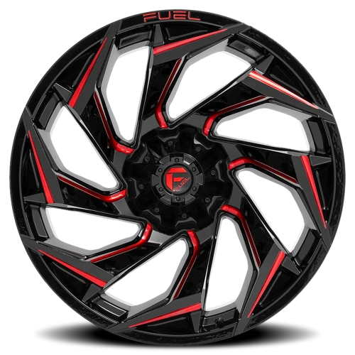 Fuel Reaction D755 24x12 -44 6x135mm 106.1mm Gloss Black Milled-Red Tint