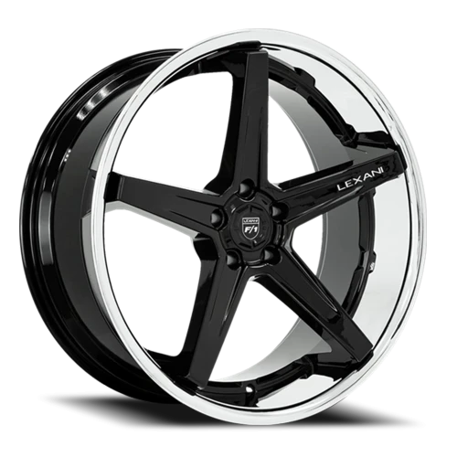 Lexani Wheels Savage 684 FBS 22x9 +32 5x112mm 74.1mm Gloss Black Chrome Stainless Steel Lip
