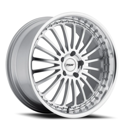 TSW Silverstone SL 18x8 +40 5x108mm 72.1mm Silver Mirror Cut Face-Mirror Cut Lip