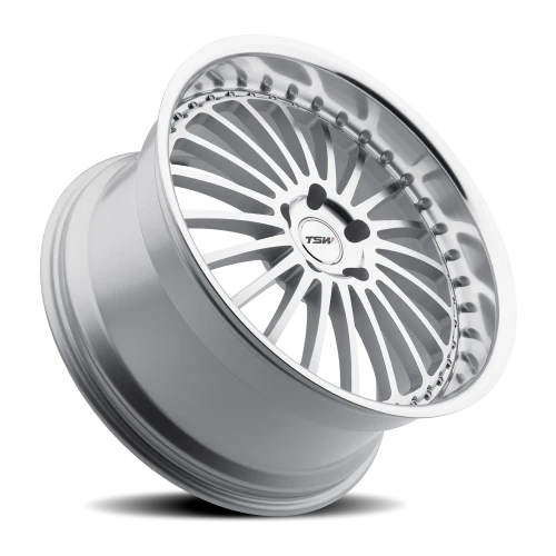 TSW Silverstone SL 20x10 +25 5x114.3mm 76.1mm Silver Mirror Cut Face-Mirror Cut Lip