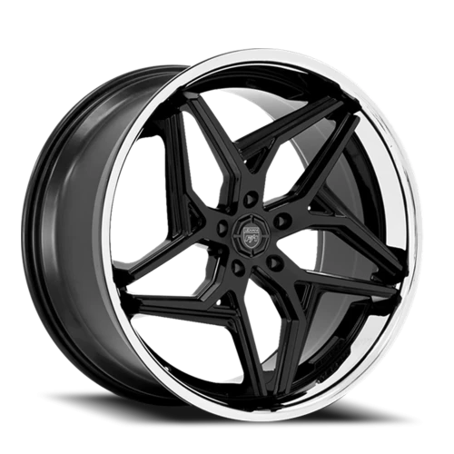 Lexani Wheels Spyder 677 FBS 20x8.5 +35 5x108mm 74.1mm Gloss Black Stainless Steel Lip