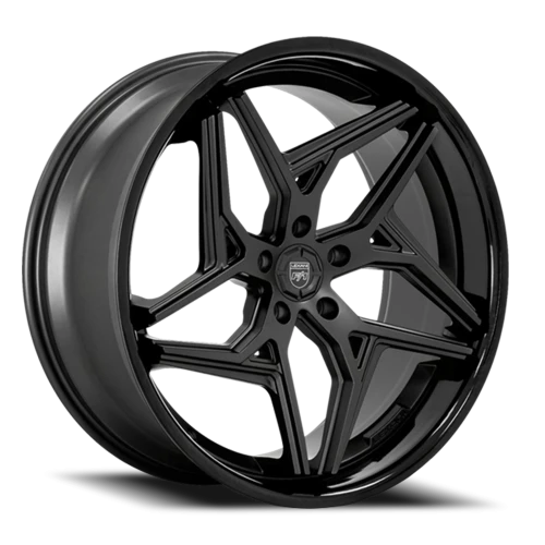 Lexani Wheels Spyder 677 SBSSB 20x8.5 +35 5x114.3mm 74.1mm Satin Black Gloss Black Stainless Steel Lip