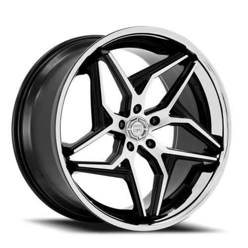 Lexani Wheels Spyder 677 SS 20x10 +25 5x112mm 74.1mm Gloss Black Machined Face-Stainless Steel Lip