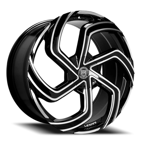 Lexani Wheels Swift-6 672 MB 28x10 +30 6x135mm 87mm Gloss Black Machined Spoke Edges-Machined Lip Accents