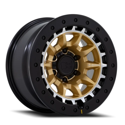 Black Rhino Tusk GD 17x8.5 +0 6x139.7mm 106.1mm Matte Gold Machined Ring
