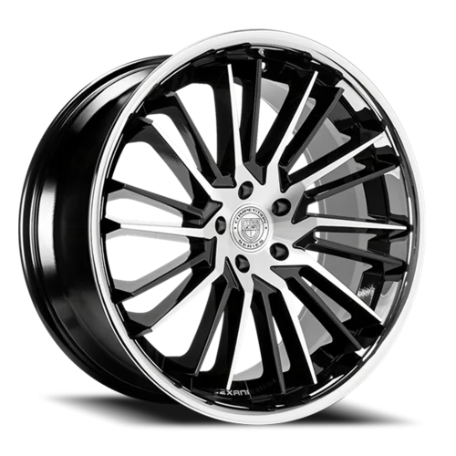 Lexani Wheels Virage 676 FBS 20x8.5 +20 5x112mm 74.1mm Gloss Black Chrome Stainless Steel Lip
