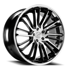 Lexani Wheels Virage 676 FBS 22x9 +32 5x120mm 74.1mm Gloss Black Chrome Stainless Steel Lip