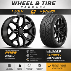 24" FR59 Snowflake Gloss Black Wheel & Tire Package | 305/30R24 Lexani LX-Thirty | Fits Escalade Tahoe Yukon Sierra